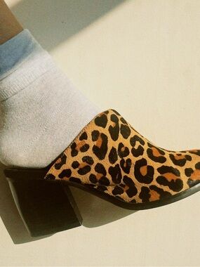 JEFFREY CAMPBELL leopard print heeled mules